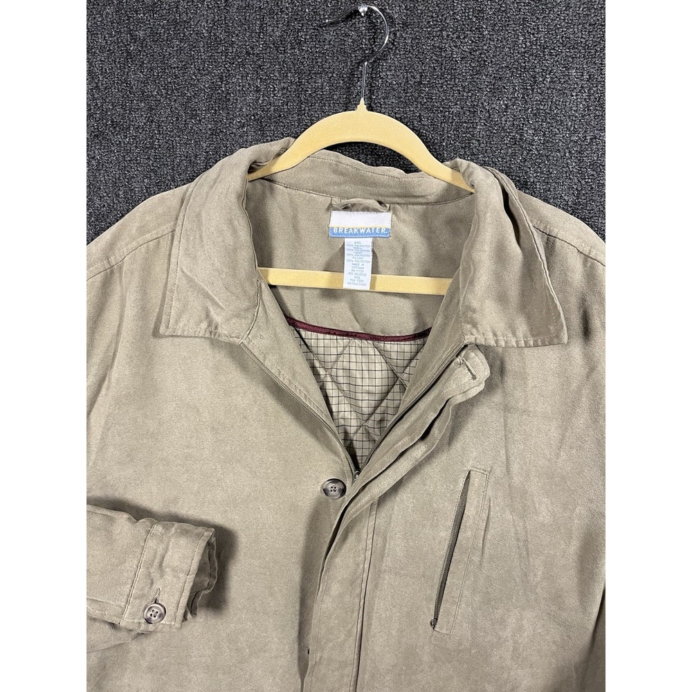 Breakwater Mens XXL Tan Microfiber Jacket Full Zip Button Front Coat Vintage